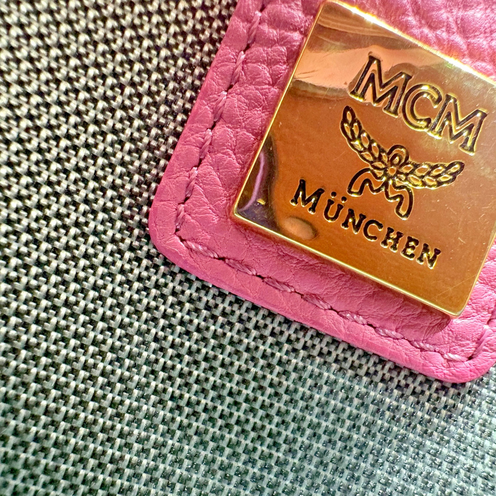 MCM Pink Monogram Gold Stud Leather Stark Backpack Laptop School Bag Comfort - Picture 11 of 16
